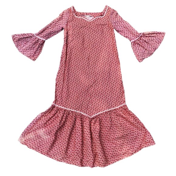 Vtg 60s UAR Egyptian Prairie Cottage Core Patterned Ruffle Maxi Dress Nefertari - Picture 1 of 16